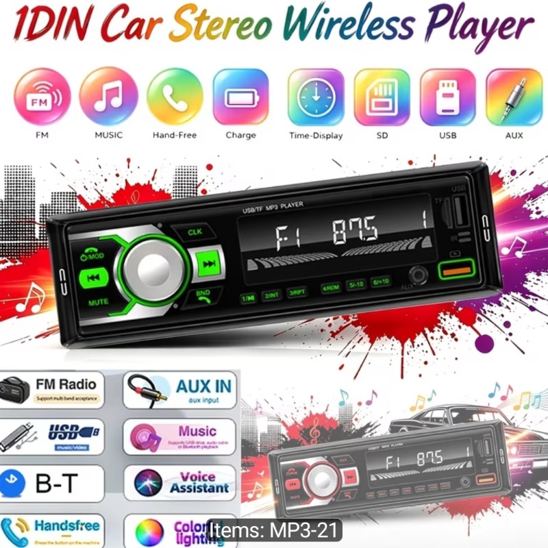 BT Car Stereo Radio, Universal Car Audio Player, FM Stereo Receiver, Support MP3 Playback Hands-Free Call, Dual USB TF AUX Input Mobile Phone Connecti