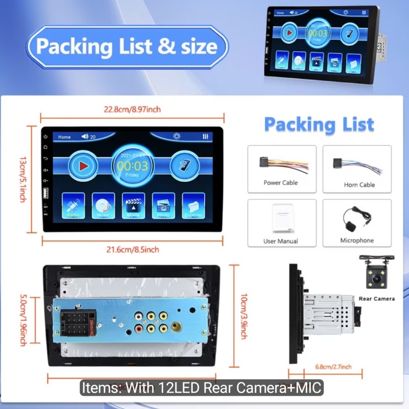 Single Din 9'' Car MP5 Player / 2.5D HD Screen Car Stereo Radio / Support Mirror Link FM AUX Function SWC / with Seven Color Backlight / And Rear View